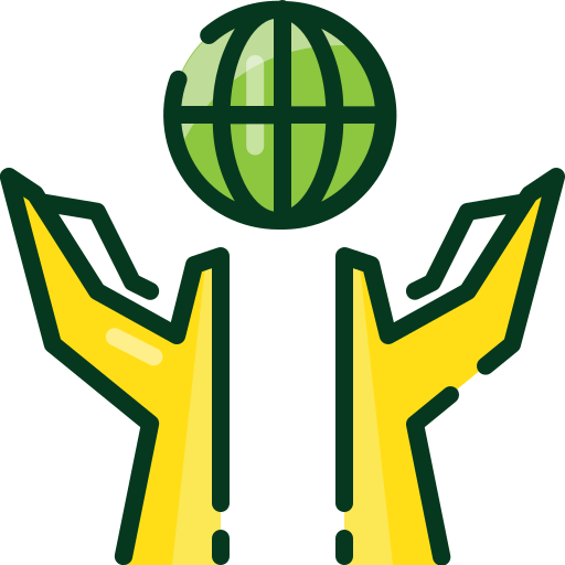 Planet earth with hands icon.